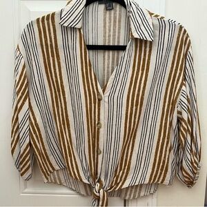 Striped Button-Up Tie-Front Blouse